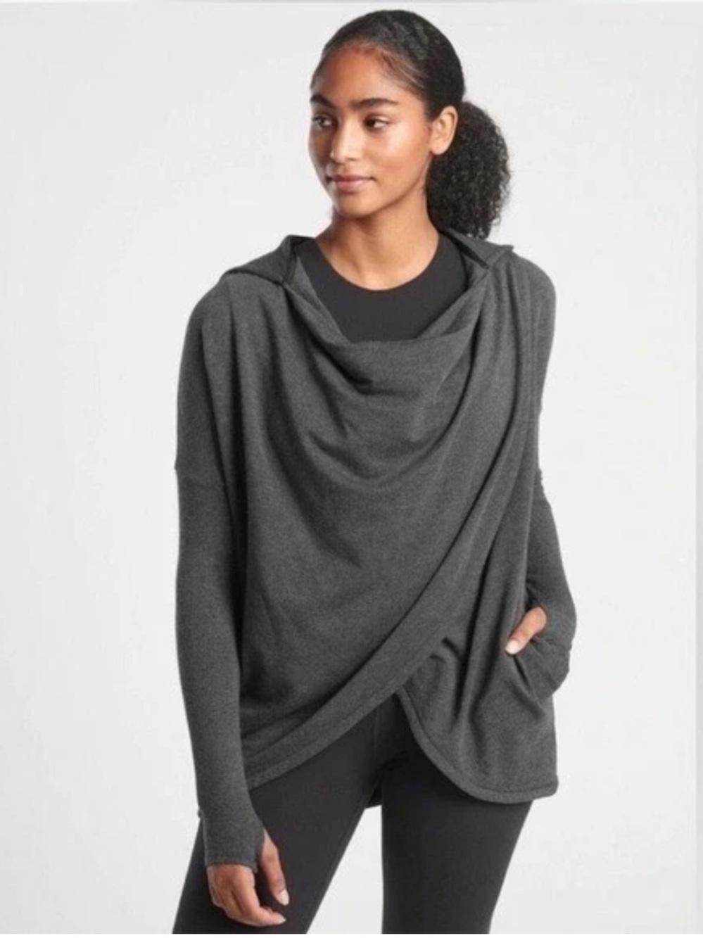 Athleta Purana Wrap Sweatshirt Charcoal Heather Gray
